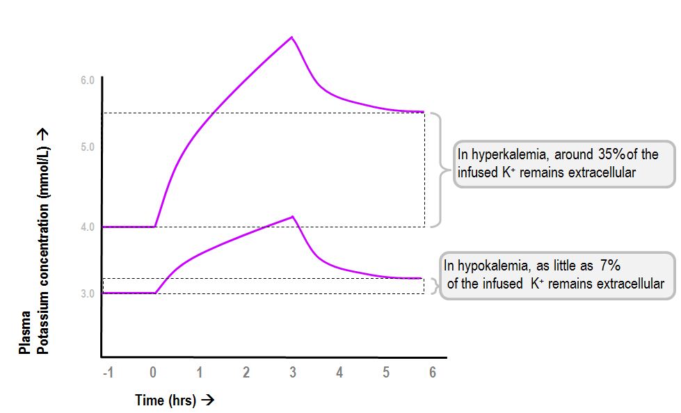 change in potasium concentration depending on preinfusion levels